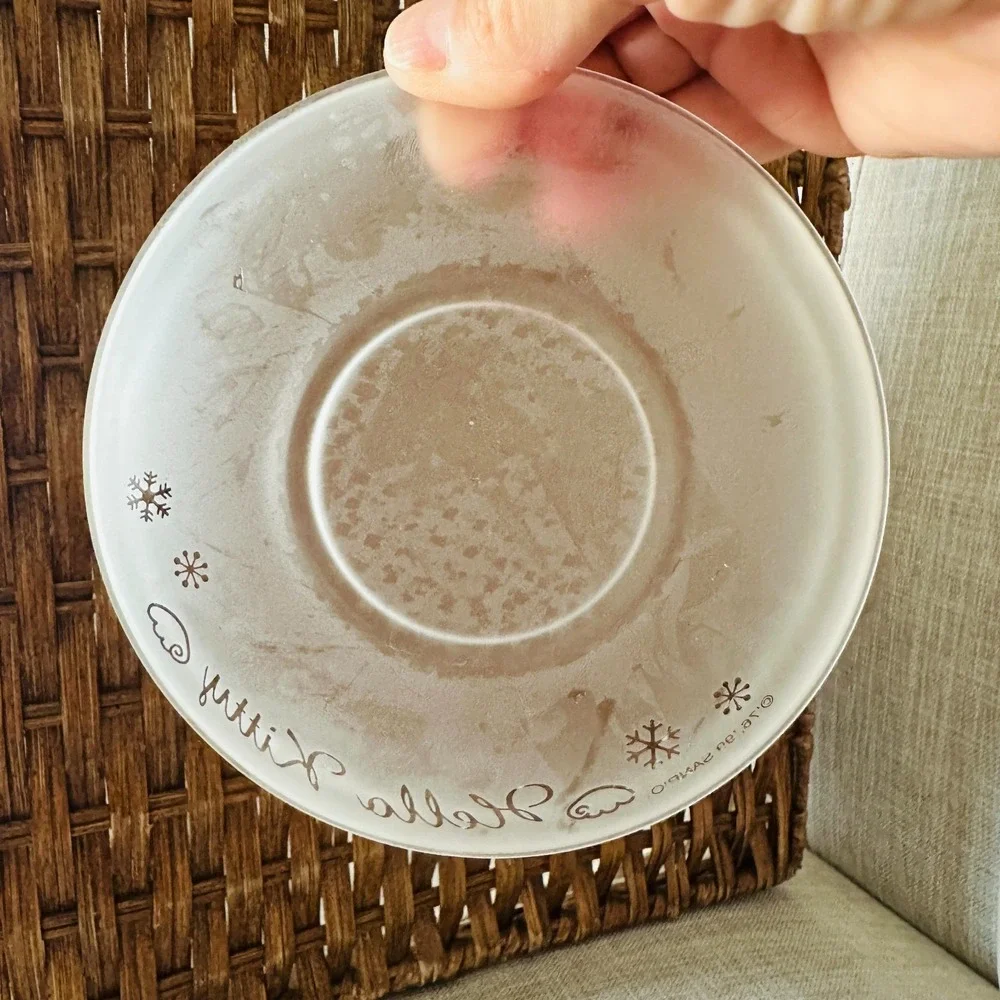 Vintage Hello Kitty Sanrio‎ Tea Cup Saucer Frosted Glass 90s